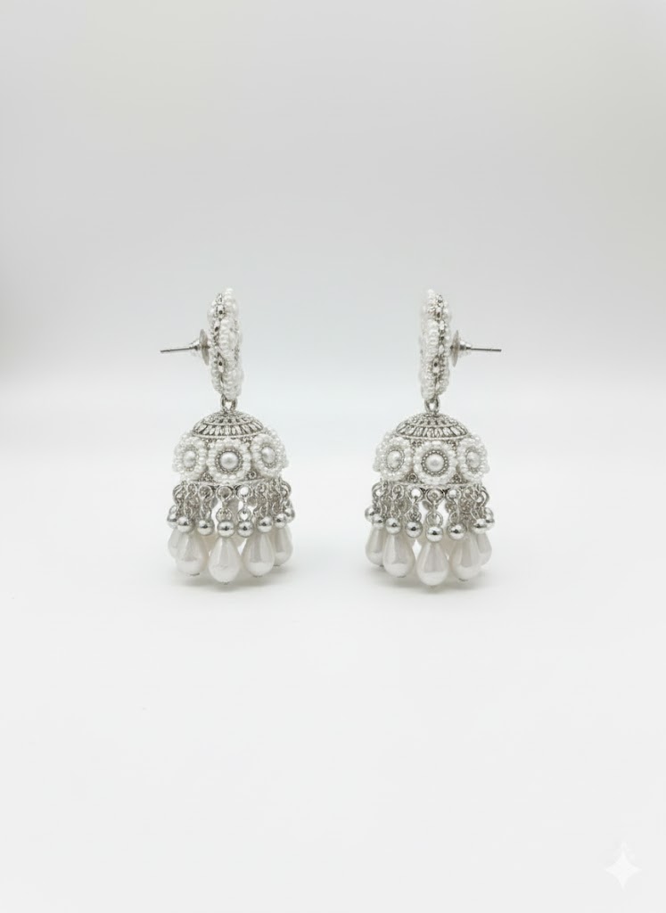 White Pearl Blossom Jhumkas - Image 2