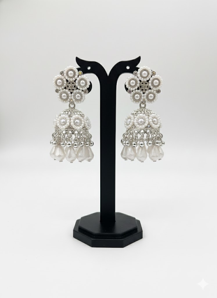 White Pearl Blossom Jhumkas