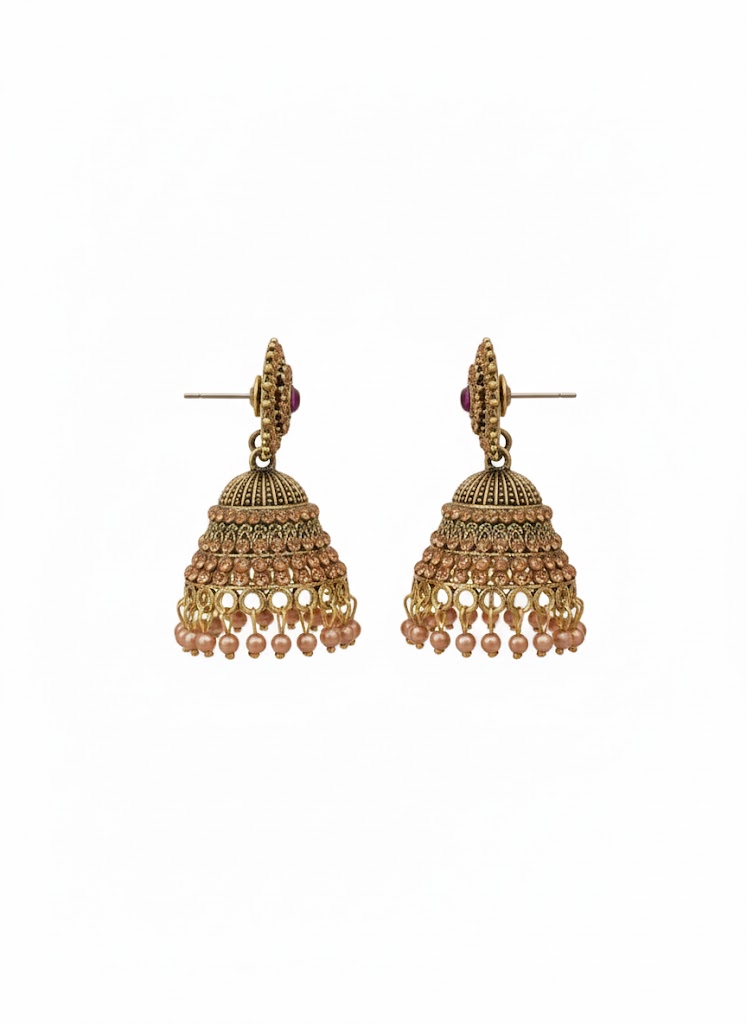 Rose Radiance Traditional Jhumkas - Image 2