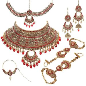 Bridal Dulhan Designer Pearl Stone Wedding Set 7 pcs. for Girls & Women